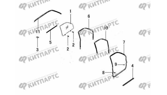 Стекло, уплотнитель передней двери Great Wall